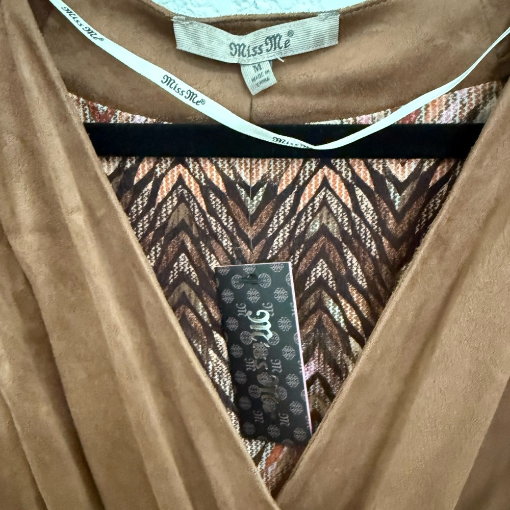 Miss Me Faux-Suede Wrap Dress Flutter Sleeves Mocha Brown Size Medium M NEW - Picture 6 of 10